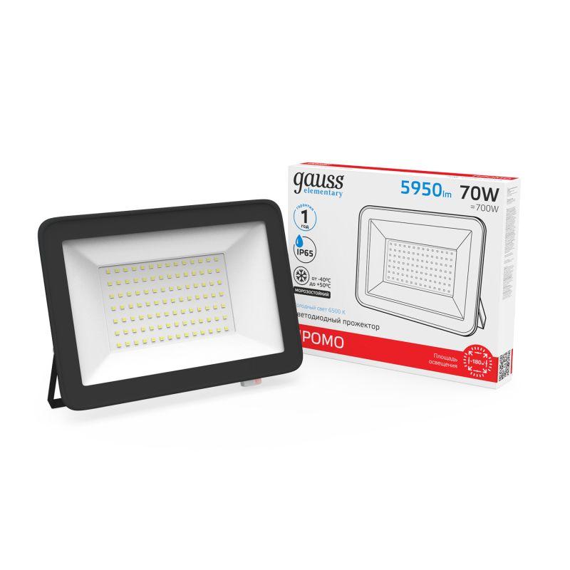 Рекомендуем купить Прожектор светодиодный Elementary 70Вт 6500К IP65 5950лм 175-265В ДО черн. GAUSS 613100370P