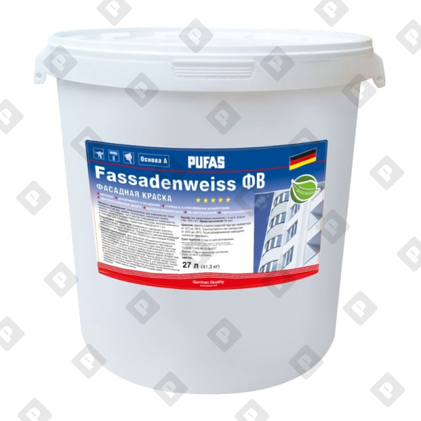 Краска фасадная Pufas Fassadenweiss A, белая, мороз. (27 л) - №1