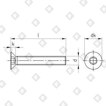 Винт ISO 10642 (DIN 7991) M6x30 с потайной головкой и шлицем TORX, нерж. сталь А4 - №3