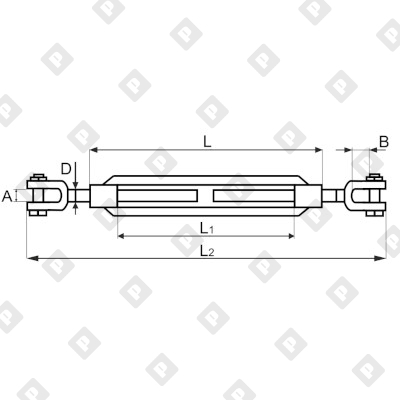Талреп грузовой открытый с контргайками 1 1/2" x 24" вилка-вилка 9,63 т, оц. сталь - №2